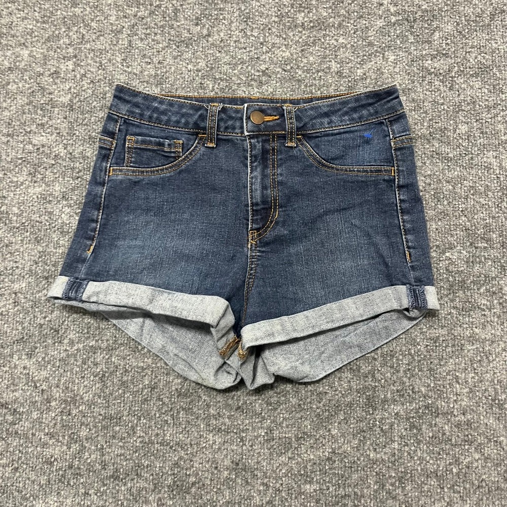 Forever 21 Shorts Womens Size 27 Dark Wash Denim Cuffed High Waisted Stretch
